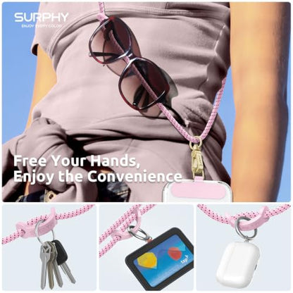 SURPHY Phone Lanyard Crossbody, Phone Strap Crossbody with 2 Tether Tabs - color: Blush Speckle