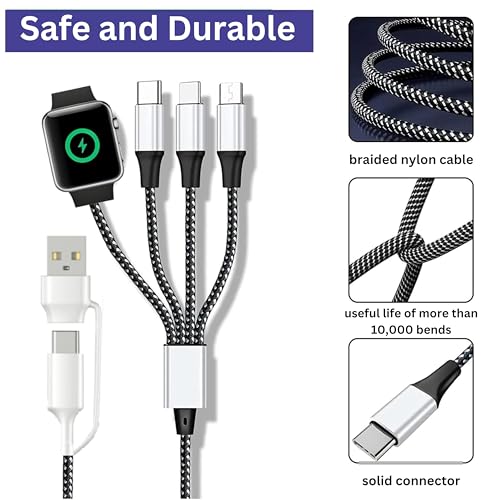 4 in 2 Multi Charging Cable for Apple Watch Charger, Upgraded Wireless USB C iWatch Charger Fast Charging with Type C/Light-ning Compatible with iWatch Ultra SE 10-1, i-Phone 16-11, Android (4FT)