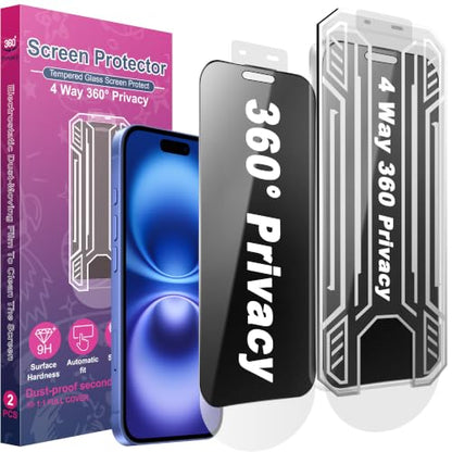 [2 Pack 4 Way Privacy Screen Protector for iPhone 15 Plus/iPhone 16 Plus, Anti-Spy Tempered Glass, 9H Hardness Shatterproof, 3D Curved Edges, Case-Friendly, Bubble-Free Easy Installation - size: for 16 Plus / 15 Plus