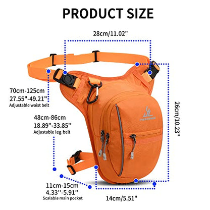Peicees Motorcycle Leg Bag for Men Womens Thigh Bag, Expandable - color: Orange