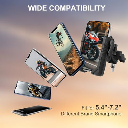 Motorcycle Bike Phone Mount with Vibration Dampener,360°Adjustable Dual Ball Head & Anti-Shock Handlebar Holder for Bicycle Scooter ATV Fit For (5.4-7.2")iPhone 16/15/14/13 Pro Max,M8x1.25, 75024 - size: Phone Holder M8