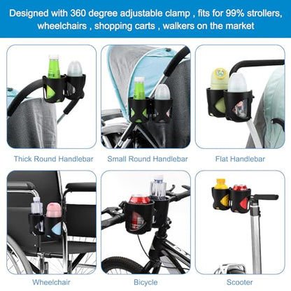 Accmor Stroller Cup Holder, Cup Holder for Walker Bike Wheelchair - color: Double Cup Holder-Black