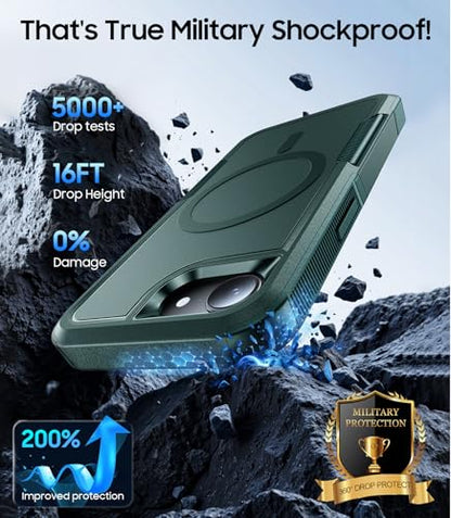 Magnetic for iPhone 17e Case Rugged Dual-Layer Shockproof Green | Military-Grade Heavy Duty Protection, Fit for Magsafe, Matte Finish Scratch Resistant Anti-Fingerprint Anti-Slip Phone Cover - color: Green