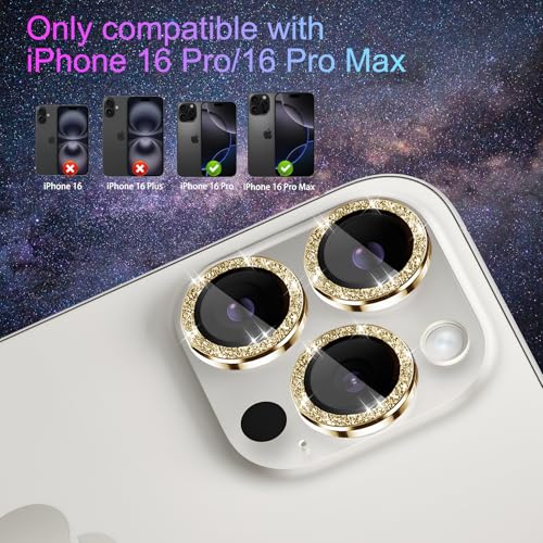 Camera Lens Protector for iPhone 16 Pro/16 Pro Max, Glitter Gold - color: Glitter Gold