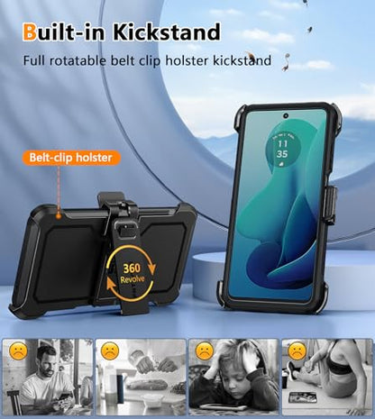 FNTCASE for Moto G 5G 2024 Case with 360 Rotatable Belt-Clip Holster Black | Rugged Heavy Duty Drop Protection, Military Grade Shockproof Durable Protective Cell Phone Cover