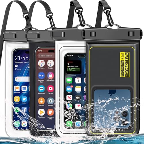Famoby 4 Pack IP68 Waterproof Phone Pouch (2 Pack Floating and 2 Pack Sinking Waterproof Phone Pouch) Adjustable Neck Lanyard Dry Bag for Apple iPhone,Samsung,and up to 8.5" Black,White - color: Multicolor,H,White,Black,Floating,Sinking