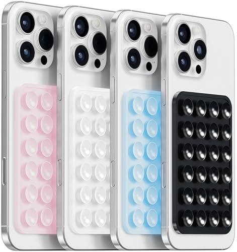 Anteel Silicone Suction Phone Case Mount, Non Slip Sticky Grip for Cellphone, Silicon Adhesive Suction Cup Mount, Strong Grip Holder for Selfies and Videos (LPK&LBL&TP&BLK) - color: LPK&LBL&TP&BLK