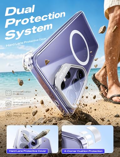 MAGIC JOHN Magnetic for Samsung Galaxy S26 Ultra Case with Stand, Fit for MagSafe, Phone Case for Samsung S26 Ultra, Clear Case with Camera Cover [Mil-Grade Protection] [Anti-Yellowing] Slim, Clear