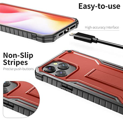 ExoGuard for iPhone 14 Pro Max Case 6.7 Inch, Rubber Shockproof Full-Body Cover Case Come with a Tempered Glass Screen Protector and Kickstand (Red) - color: Red