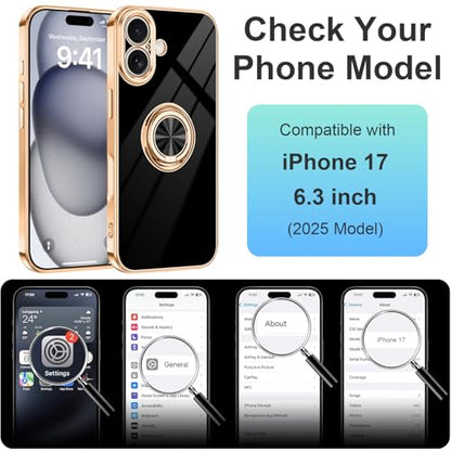 Dinick Black for iPhone 17 Case with Ring Holder Kickstand - color: Black, size: 6.3'' iPhone 17