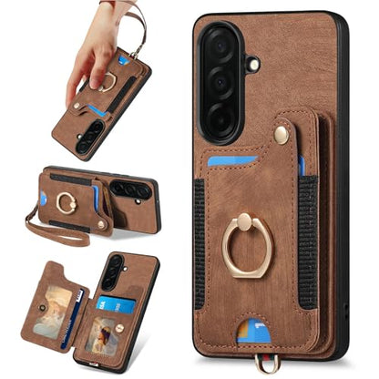 for Samsung Galaxy S26 Plus Case Wallet with Card Slots Brown | PU Leather Flip Folio Cover,RFID Blocking Ring Holder,Kickstand,Wrist Strap,Shockproof,Magnetic Protective,Women Men Girls - color: Brown, size: Galaxy S26 Plus 6.7 Inch