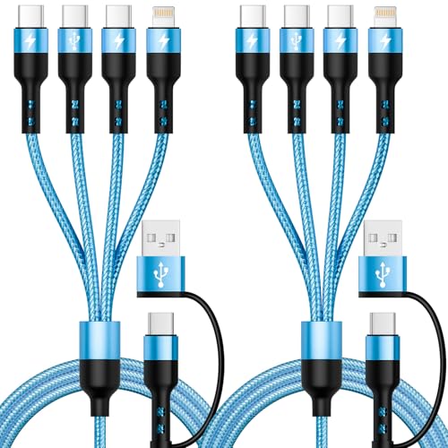 Travel Essentials, 4 in 2 Multi Charging Cable 3 USB C Chargers for iPhone - color: Blue, size: 2Pack5FT