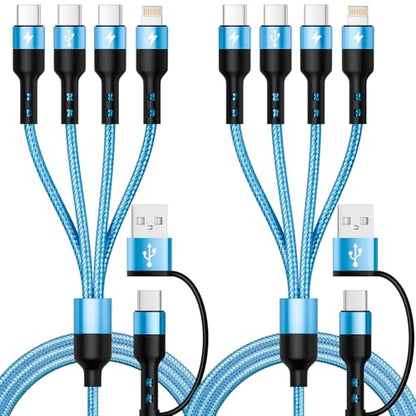 Travel Essentials, 4 in 2 Multi Charging Cable 3 USB C Chargers for iPhone - color: Blue, size: 2Pack5FT