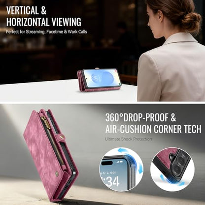 Compatible with Samsung Galaxy S26 5G Wallet Case with Magsafe with Zipper & Card Holder Strap Wristlet Detachable Magnetic Protective Back Case for Samsung Galaxy S26 5G 6.3 Inch (Red) - color: (Detachable and Magsafe)-Red, size: S26 6.3 Inch