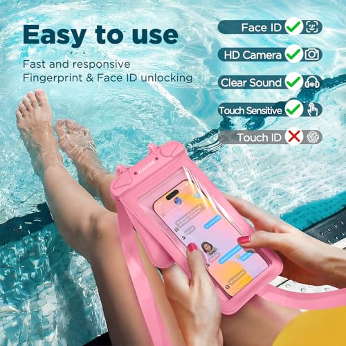 CACOE Waterproof Phone Pouch 2 Pack Up to 8.8", Double Bag, Black+Pink | IPX8 Waterproof Phone Case,Adjustable Lanyard,Dry Bags for Beach/Cruise/Travel/Camping/Kayak/Hiking/Lake/Vacation Essentials - color: Black+Pink