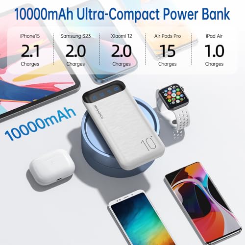 Power Bank 10000mAh Portable Charger Slim External Battery Pack with 2 USB 2.4A Outputs and USB C in/Out Compatible with Huawei iPhone 16 15 14 13 12 iPad Samsung Galaxy S20 Android Tablet (White) - color: White
