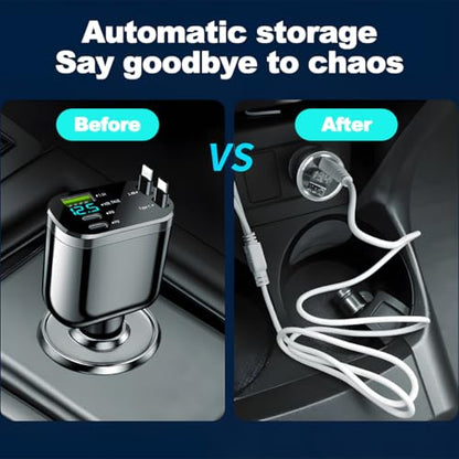 Ankuee Retractable 4-in-1 Car Charger with Dual USB-C Cables