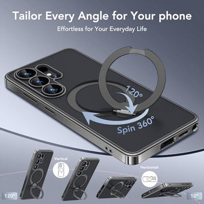 Magnetic for Samsung Galaxy S26 Ultra Case with 360° Spin Stand,[Compatible with MagSafe][Military Drop Protection] Shockproof Phone Cover for AI Galaxy S26 Ultra with Kickstand(Black/Clear) - color: Black/Clear