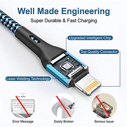 Durcord iPhone Charger 6FT/6/3/1.5, Lightning Cable Fast Charging Cable Nylon Braided Cord Compatible with iPhone 14/13/12/11 Pro Max/XS MAX/XR/XS/X/8/7/Plus/6S/6/SE/5S/iPad