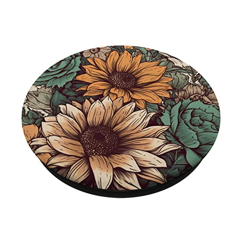 Western Boho Leopard Sunflowers Cactus Rodeo Cowgirl Girl PopSockets Adhesive PopGrip - style: Adhesive PopGrip