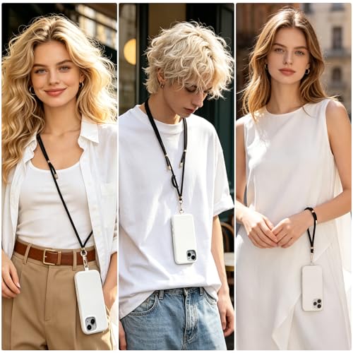 Adjustable Cell Phone Lanyard Crossbody Universal Anti-Theft Neck Phone Wrist Strap 4-IN-1 Neck Lanyard - color: Black