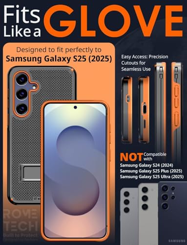 Designed for Samsung Galaxy S25 Case with Belt Clip Holster | Rugged Cover with Strong Magnet & Kickstand Heavy Duty Combo - Black & Orange - color: Black & Orange