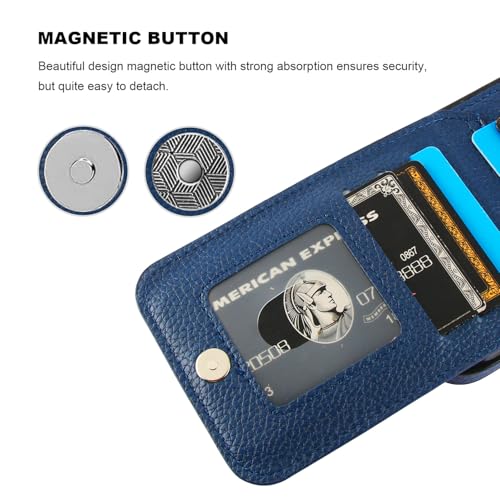 KIHUWEY for iPhone 14 Pro Max Wallet Case Card Holder, Lichee Blue | Credit Card Slots, PU Leather, Kickstand, Magnetic, Flip Heavy Duty Protection Cover for Men and Women - color: Lichee Blue