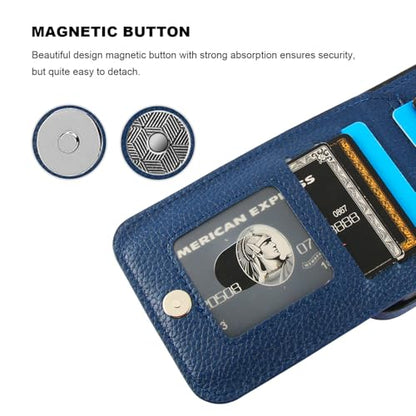 KIHUWEY for iPhone 14 Pro Max Wallet Case Card Holder, Lichee Blue | Credit Card Slots, PU Leather, Kickstand, Magnetic, Flip Heavy Duty Protection Cover for Men and Women - color: Lichee Blue