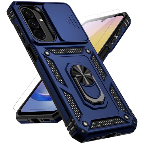 for Samsung Galaxy A17 / Galaxy A26 5G Case, with Slide Camera Cover HD Screen Protector [Military Grade Drop Tested] Ring Holder Kickstand Protective Phone Case for Samsung Galaxy A17, Navy Blue - color: Navy Blue w/ Slide Camera 2nd gen. Military Grade