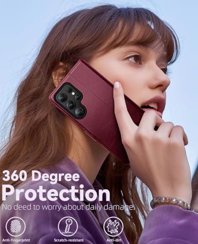 OCASE Compatible with Galaxy S25 Ultra Wallet Case, PU Leather Flip Folio Case with Card Holders RFID Blocking Kickstand [Shockproof TPU Inner Shell] Protective Phone Cover 2025, Burgundy - color: Burgundy, size: Samsung Galaxy S25 Ultra