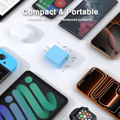 [20W/2Pack] Fast Charger Block, USB C Wall Charger, Charger Cube, Dual Port PD Fast Charging Block Brick Compatible for Watch Series 10 iPhone 15 16 17 Pro Max Airpod Brick Plug Power Adapter, Blue - color: Blue