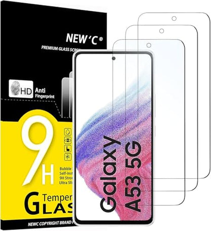 NEW'C 3 Pack Designed for Samsung Galaxy A53 5G Screen Protector Tempered Glass, Case Friendly Scratch Resistant,Bubble-Free, Ultra Resistant - size: A53 5G 6.5 inches
