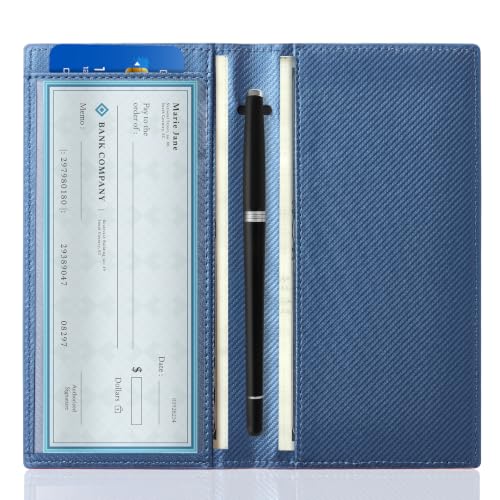 CoBak Checkbook Cover for Women & Men - PU Leather Case with RFID Blocking | Classic Design Check Book Holder for Personal and Business - color: Carbon Blue