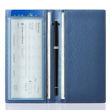 CoBak Checkbook Cover for Women & Men - PU Leather Case with RFID Blocking | Classic Design Check Book Holder for Personal and Business - color: Carbon Blue