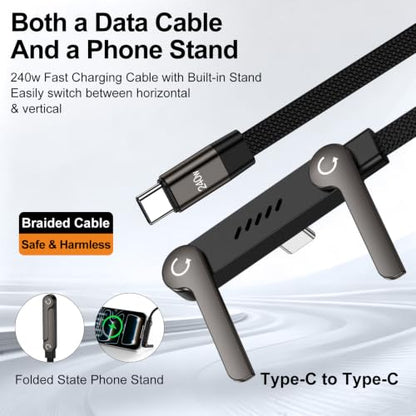 240W USB C Charger Cable Holder Flat USB C Cord with Stand 90° Right Angled - color: 2black