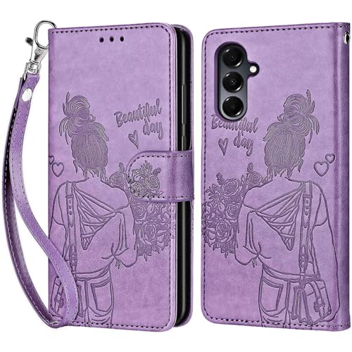 for Samsung Galaxy A16 5G Wallet case, Purple-Girl | 3 Card Holders, Kickstand, Shockproof TPU Shell, PU Leather, Magnetic Closure, Protective Flip Folio Cover, Women - color: 2
