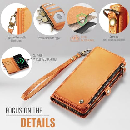 Defencase for iPhone 17 Pro Max Wallet Case with RFID Card Holder, Orange - color: Orange