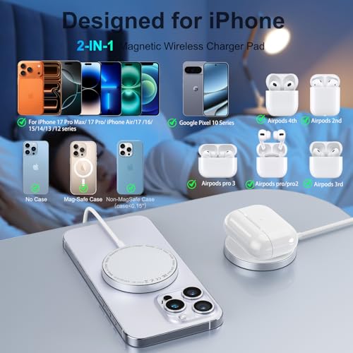 Wireless Charger -Magnetic Wireless Fast Charging Pad for iPhone 12-17 - color: White
