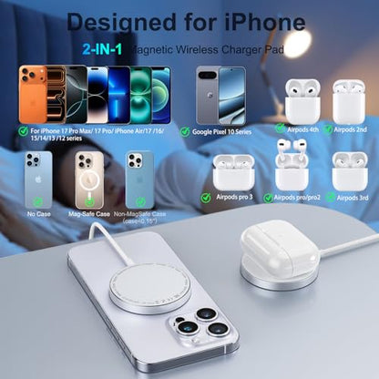 Wireless Charger -Magnetic Wireless Fast Charging Pad for iPhone 12-17 - color: White