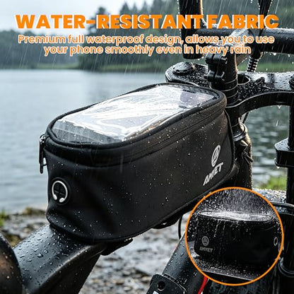 AMYET WB01 Large Waterproof Bike/Bicycle Phone Front Frame Bag,Water-resistant Tube Bag Phone Holder with Touchscreen & Storage,Cycling Pouch, Navigation Bike Accessories for Phone Under 7", Black