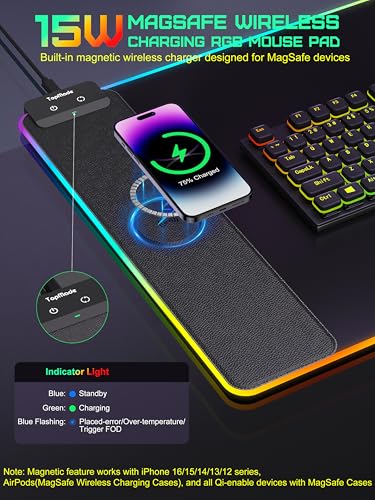 Mouse Pad with Wireless Charging, 31.5" x 15.75" XXL Large Desk Mat - color: RGB-31.5"x15.8"