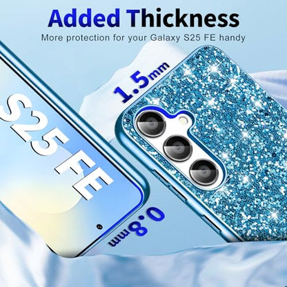 S25 FE Glitter Case for Samsung Galaxy S25 FE 5G Phone Case for Women Girls, Slim Ultra Thin Matte Back Shockproof Protective Cover for Samsung S25 FE 5G, Crystal Bling Case, 2025 (Blue) - color: Blue