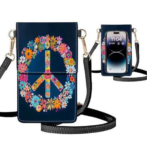Small Crossbody Bags for Women Touchscreen Cell Phone Bag Cross Body Purses with adjustable Strap,Gifts For Teenage Girls-peace Sign Wreath