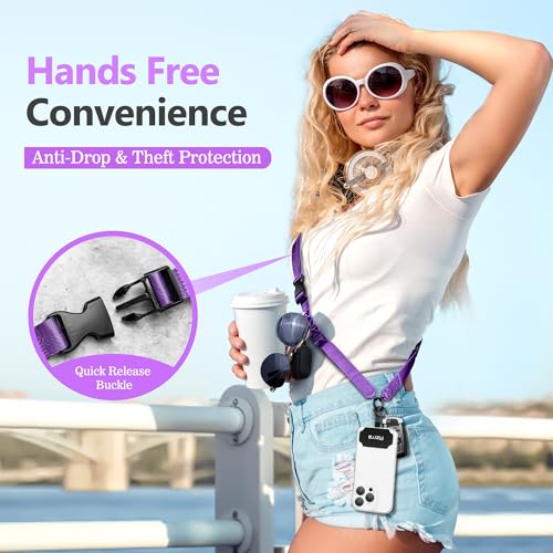 Azrra Phone Lanyard Crossbody, Phone Strap Crossbody with 2 Tether Tabs - color: Dark Purple