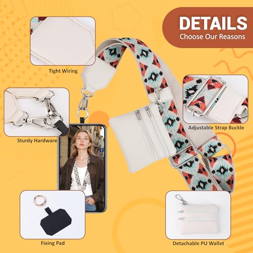BARGIFTS Clip and Go Strap for Phone with Wallet Crossbody, Cell Phone Lanyard with Zippered Pouch, Adjustable Phone Strap Crossbody with Wallet - color: A-Blue&White