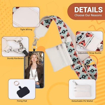 BARGIFTS Clip and Go Strap for Phone with Wallet Crossbody, Cell Phone Lanyard with Zippered Pouch, Adjustable Phone Strap Crossbody with Wallet - color: A-Blue&White
