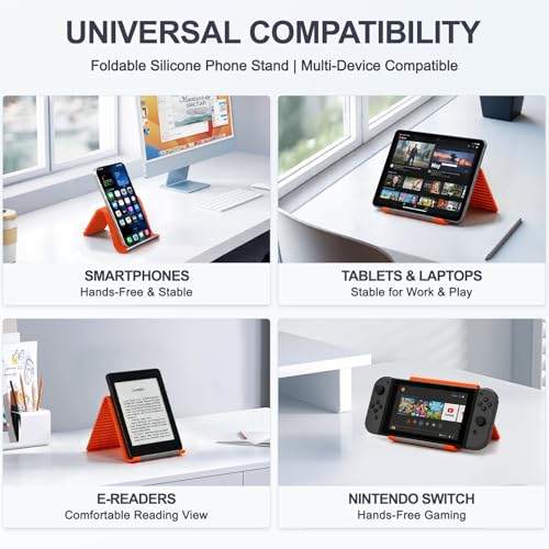 Foldable Silicone Phone Stand, Orange, Anti-Slip, Multi-Angle - color: Orange