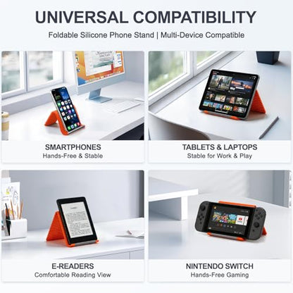 Foldable Silicone Phone Stand, Orange, Anti-Slip, Multi-Angle - color: Orange