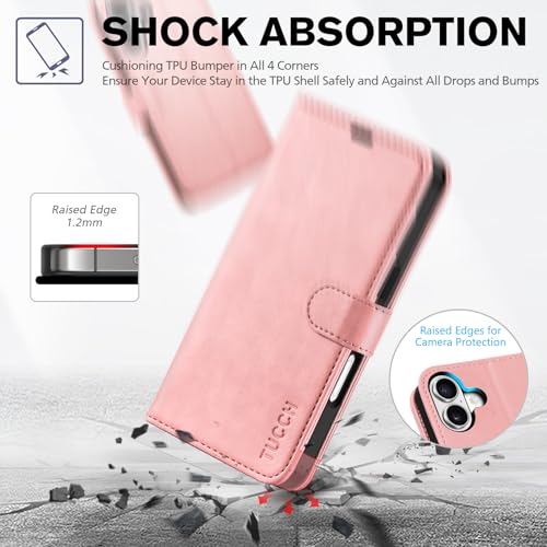TUCCH Wallet Case for iPhone 17 (6.3") 2025, 4 Card Holders, Rose Gold | RFID Blocking, Viewing Stand, Shockproof TPU Shell, PU Leather, Magnetic Closure, Protective Folio Flip Cover - color: Rose Gold