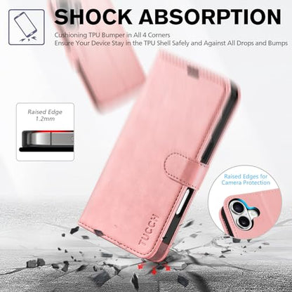 TUCCH Wallet Case for iPhone 17 (6.3") 2025, 4 Card Holders, Rose Gold | RFID Blocking, Viewing Stand, Shockproof TPU Shell, PU Leather, Magnetic Closure, Protective Folio Flip Cover - color: Rose Gold